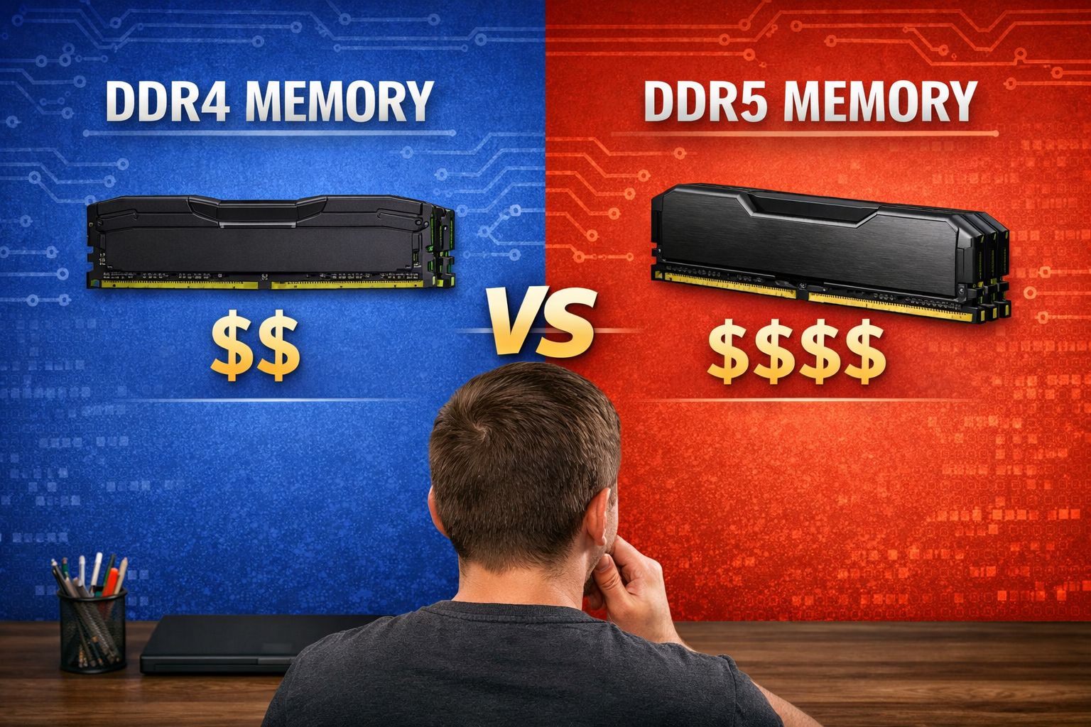 Price comparison chart showing DDR4 vs DDR5 memory costs