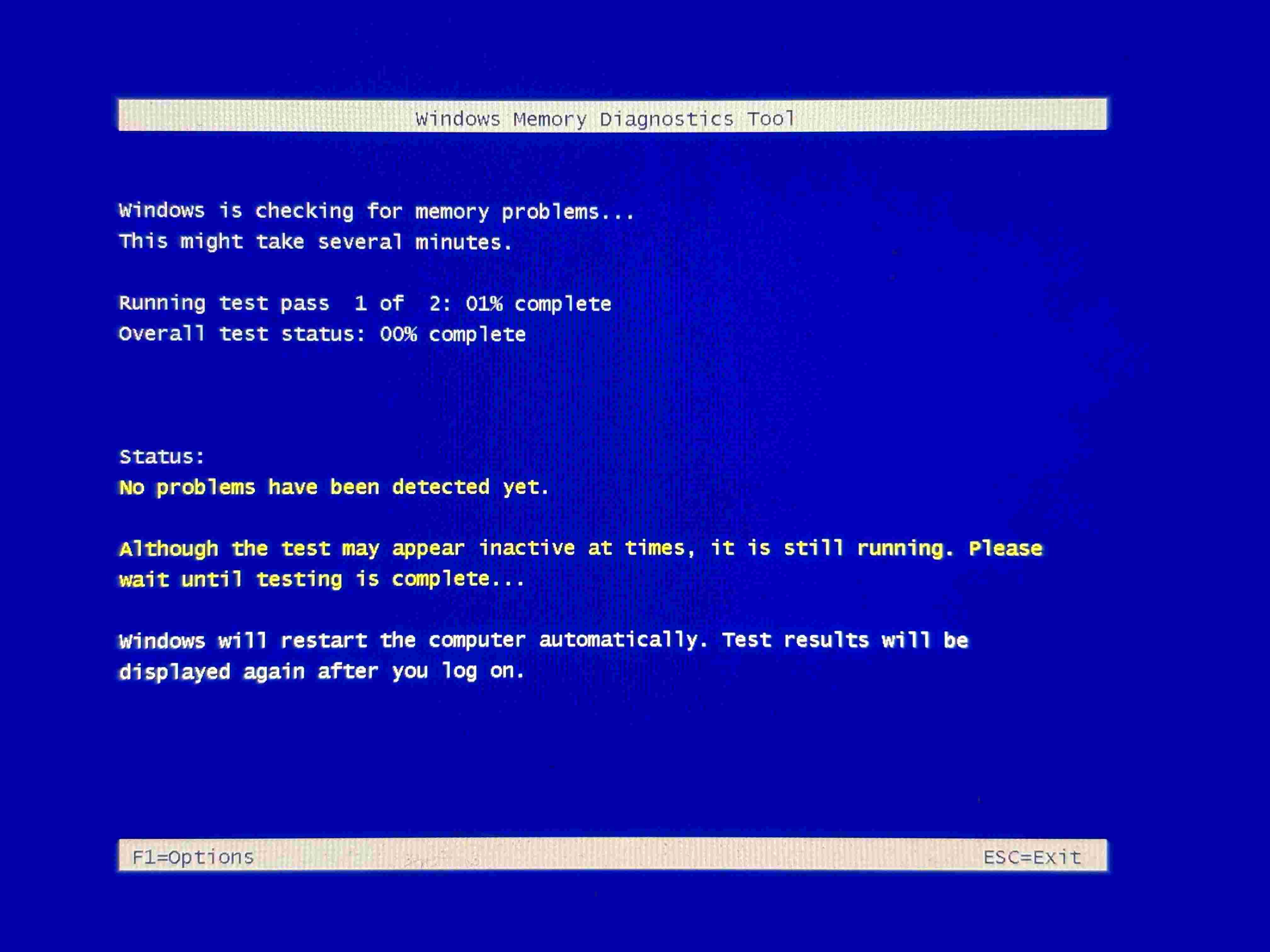 Windows Memory Diagnostic running