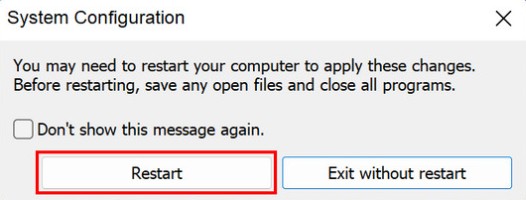 System Configuration restart prompt