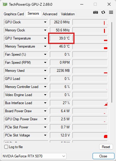 Task Manager showing idle temperatures