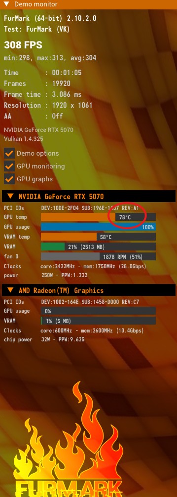 FurMark settings with GPU stress test selected