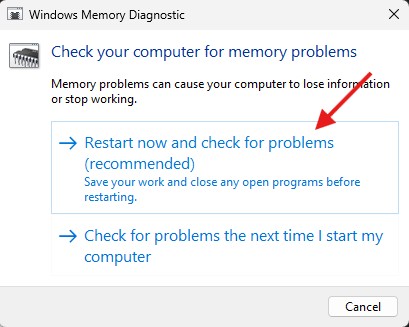 Windows Memory Diagnostic search in Start menu