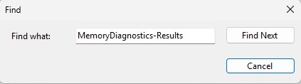 Event Viewer showing Memory Diagnostic results